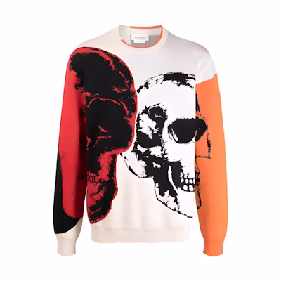 Alexander McQueen FW21 Skull Intarsia Crewneck Sweater White 663626-Q1RSX-5771