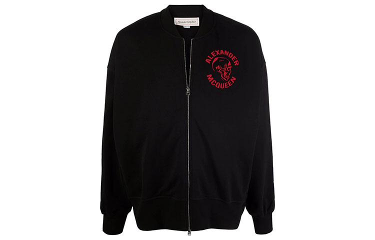Alexander McQueen FW21 Skull Letter Print Black Bomber Jacket Men 664954-QRZ2A-0901
