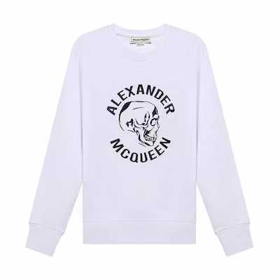 Alexander McQueen FW21 Skull Logo Embroidered Crewneck Sweatshirt White Men 662584-QRX43-0910
