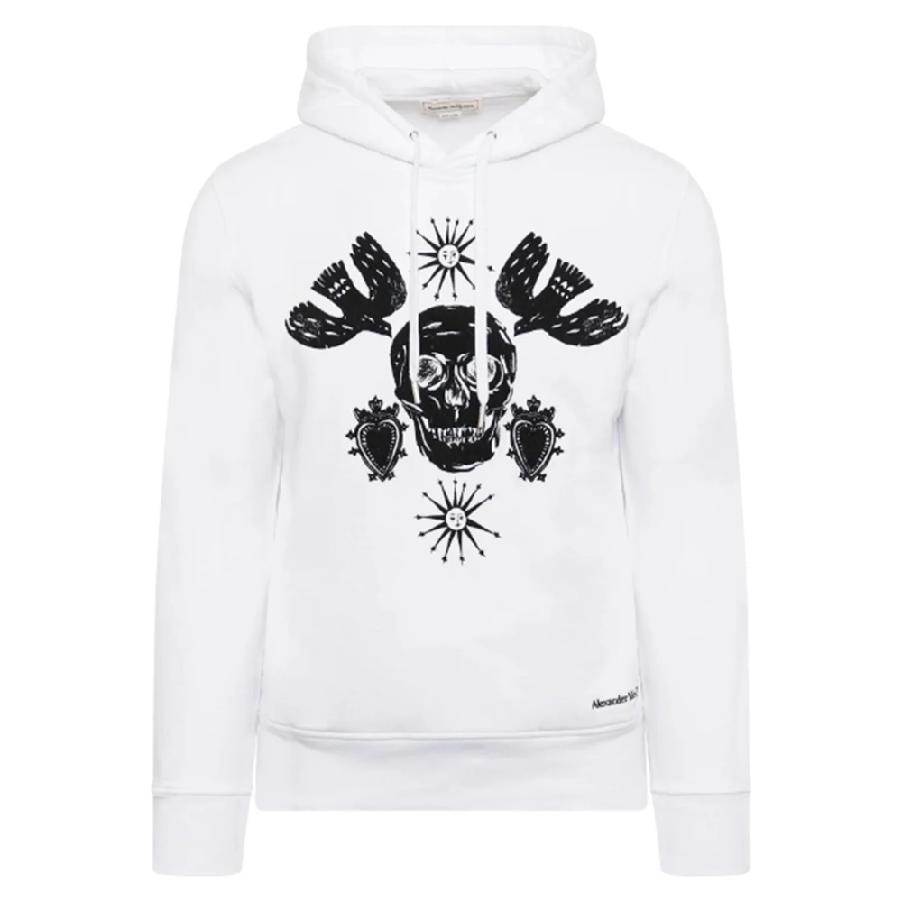 Alexander McQueen FW21 Skull Print Drawstring Hoodie White Mens 666638-QRX43-9000