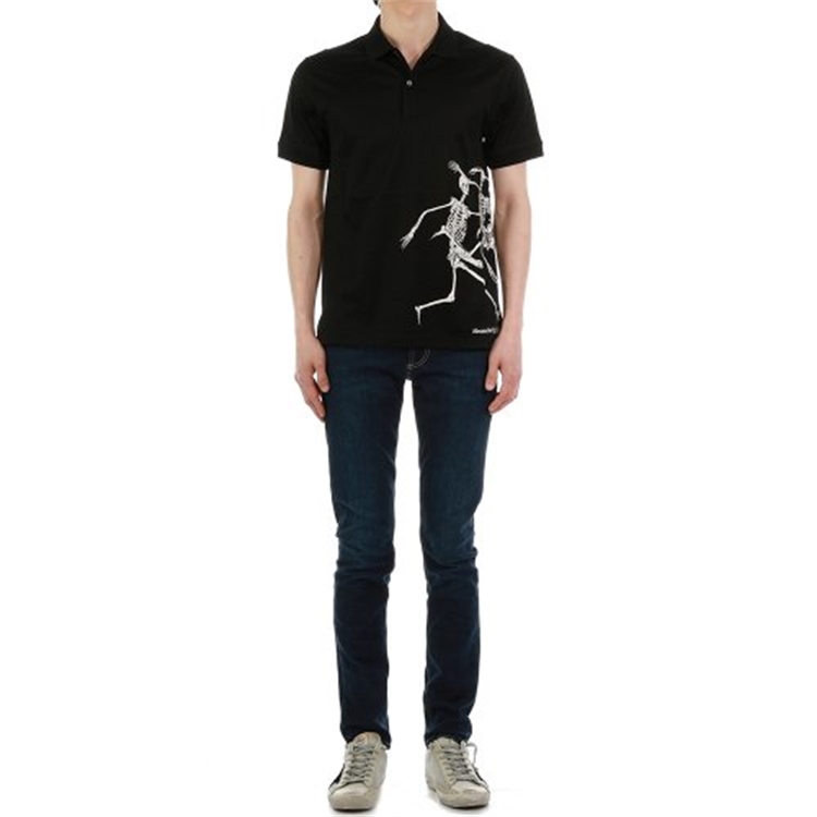 Details for Alexander McQueen FW21 Kemeja Polo Lengan Pendek Cetak Skull Hitam 662555-QRZ80-0901