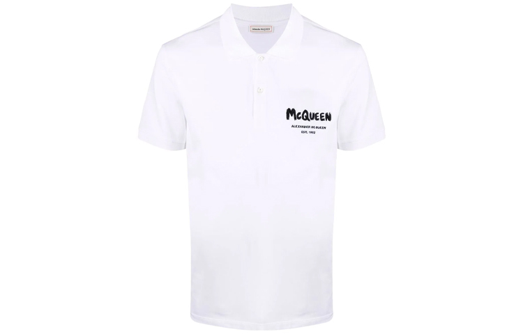 Alexander McQueen FW21 White Polo Shirt with Letter Print. 662551-QRX33-9000