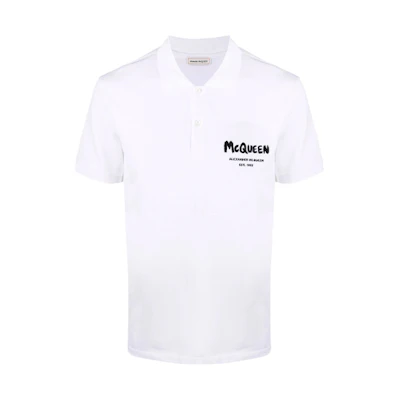 Alexander McQueen FW21 White Polo Shirt with Letter Print. 662551-QRX33-9000