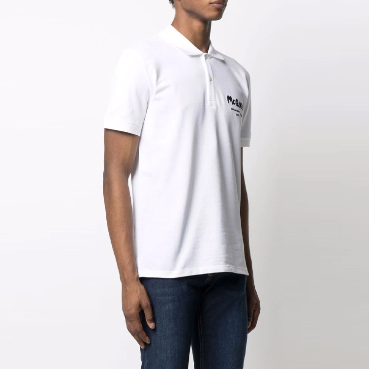 Purchase 亚历山大·麦昆 FW21 白色印字短袖POLO衫 662551-QRX33-9000