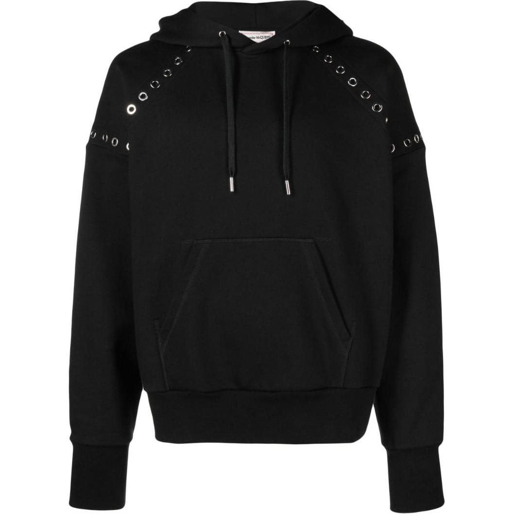Alexander McQueen FW22  Black Hoodie with Metal Eyelet Detail. 727302-QUX63-1000