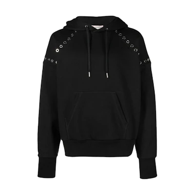 Alexander McQueen FW22 Black Hoodie with Metal Eyelet Detail. 727302-QUX63-1000