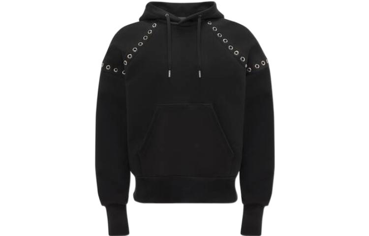 Order Alexander McQueen FW22 Hoodie Hitam dengan Rincian Metal Eyelet. 727302-QUX63-1000