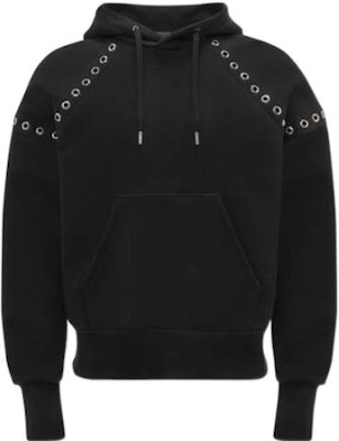 Alexander McQueen FW22 Hoodie Hitam dengan Rincian Metal Eyelet. 727302-QUX63-1000 Order Alexander McQueen FW22 Hoodie Hitam dengan Rincian Metal Eyelet. 727302-QUX63-1000