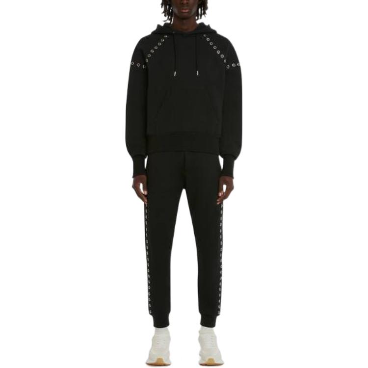 Lookbook Alexander McQueen FW22 Hoodie Hitam dengan Rincian Metal Eyelet. 727302-QUX63-1000
