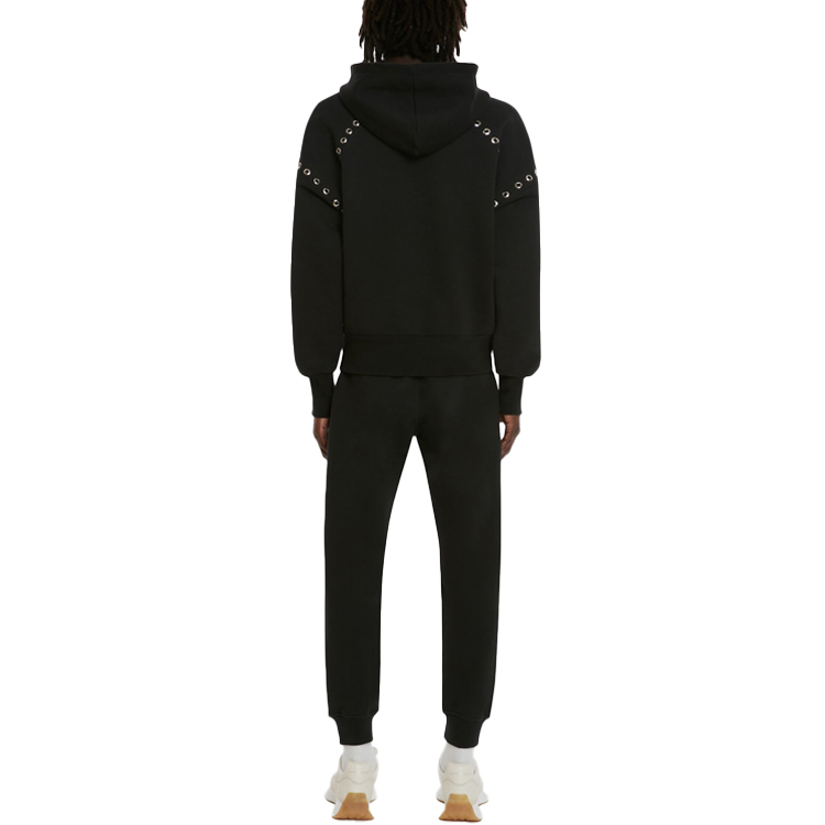 Shop Alexander McQueen FW22 Hoodie Hitam dengan Rincian Metal Eyelet. 727302-QUX63-1000