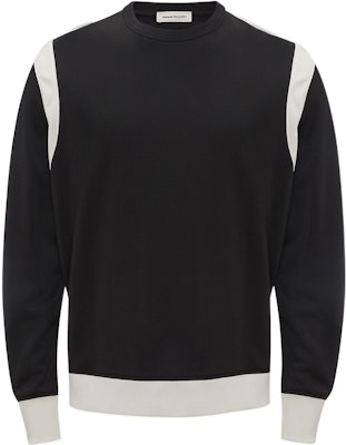 Alexander McQueen FW22 Colorblock Ribbed Crewneck Sweatshirt Black 717137-QUX53-1000 Order Alexander McQueen FW22 Colorblock Ribbed Crewneck Sweatshirt Black 717137-QUX53-1000