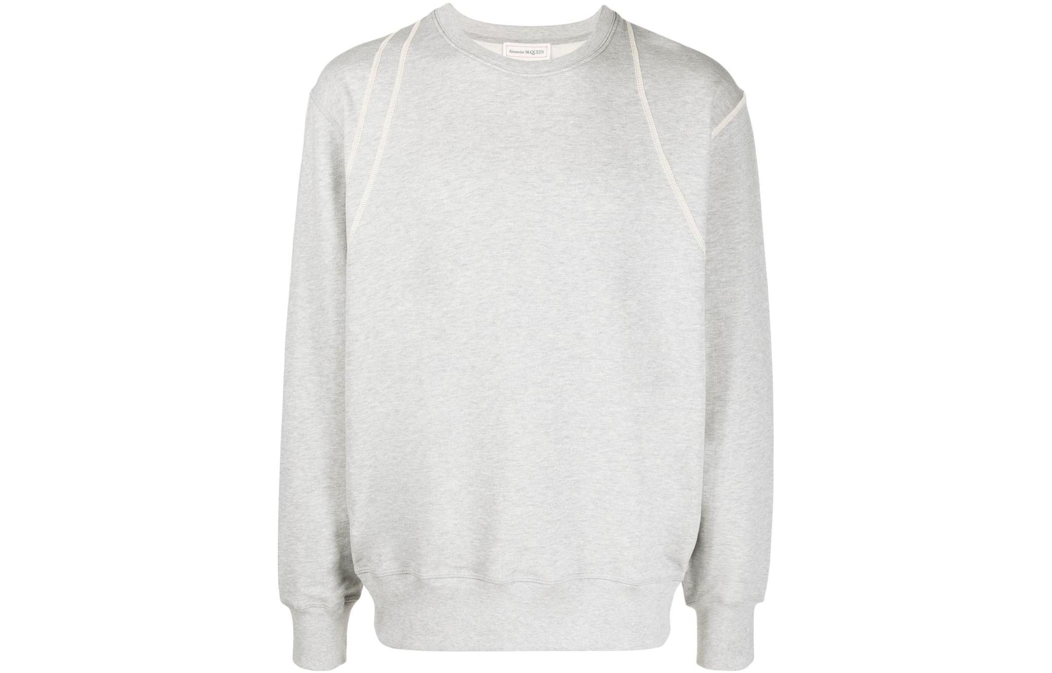 Alexander McQueen FW22  Light Grey Stitch Detailed Crewneck Sweatshirt 701762QTX431401