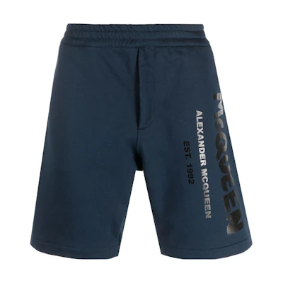 Alexander McQueen FW22 Logo Print Elastic Waist Shorts Light Blue 688717-QTZ81-0903