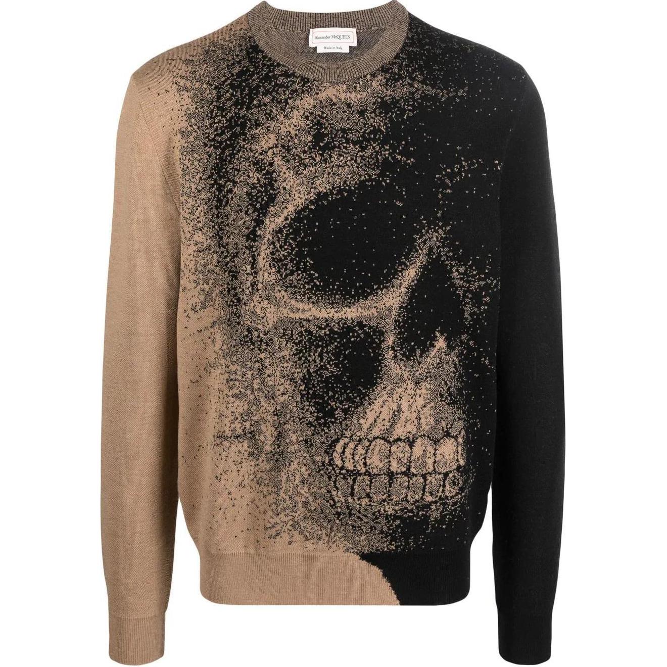 Alexander McQueen FW22  Skull Intarsia Knit Wool Sweater Beige 705985-Q1XFA-2074