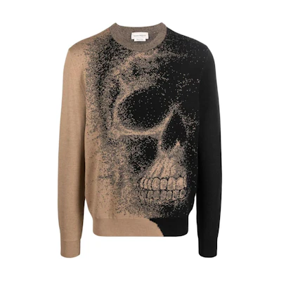 Alexander McQueen FW22 Skull Intarsia Knit Wool Sweater Beige 705985-Q1XFA-2074