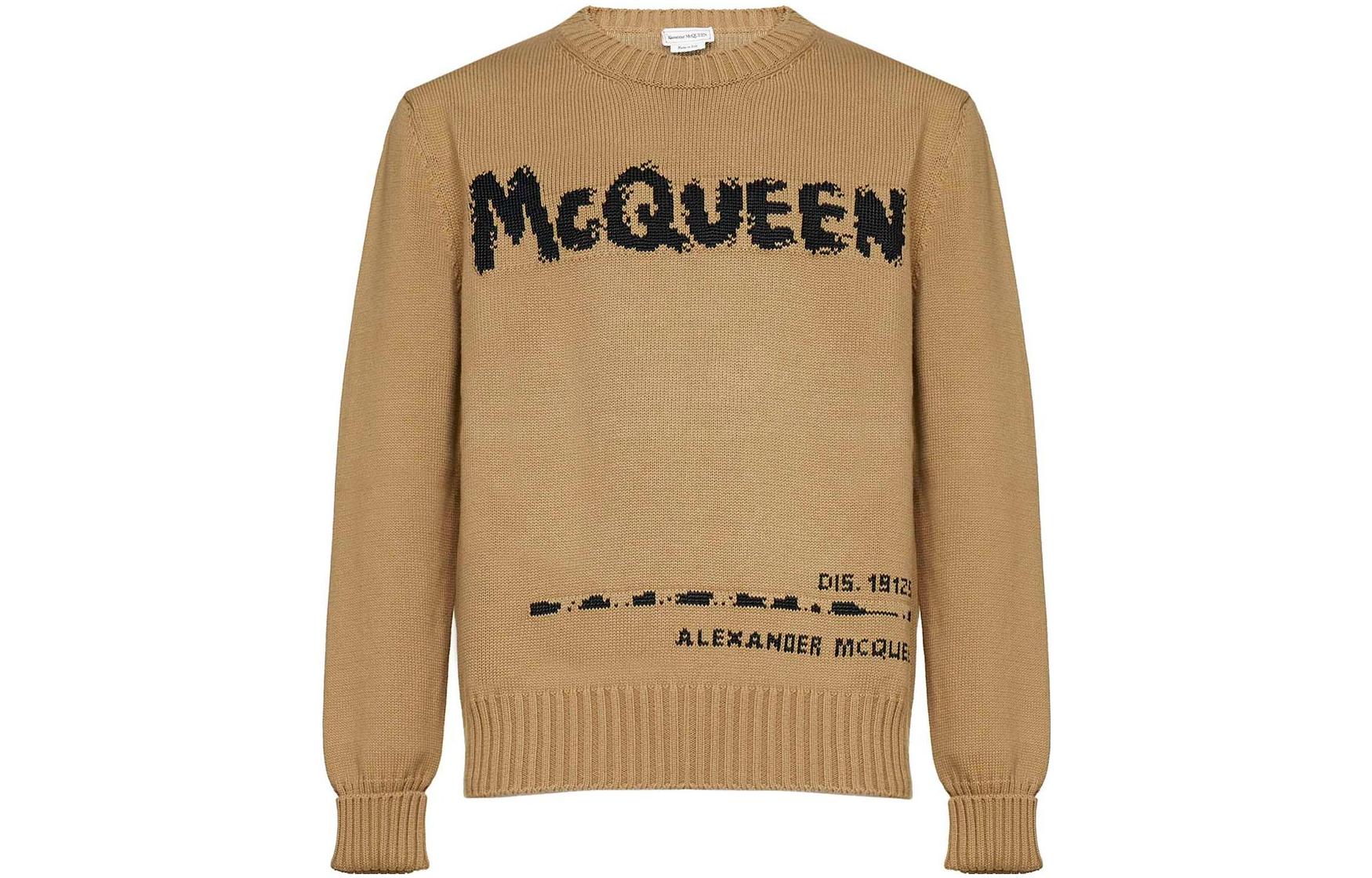 Alexander McQueen FW22 Beige Logo Knit Pullover Sweater Long Sleeve 626454-Q1WZL-2077