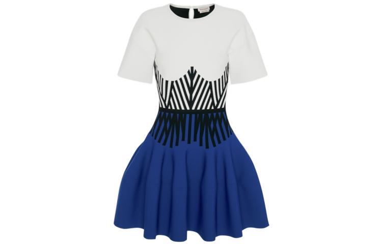 Alexander McQueen FW22 Blue Slim-Fit Waist Spliced Short-Sleeve Dress 710198-Q1A22-9096