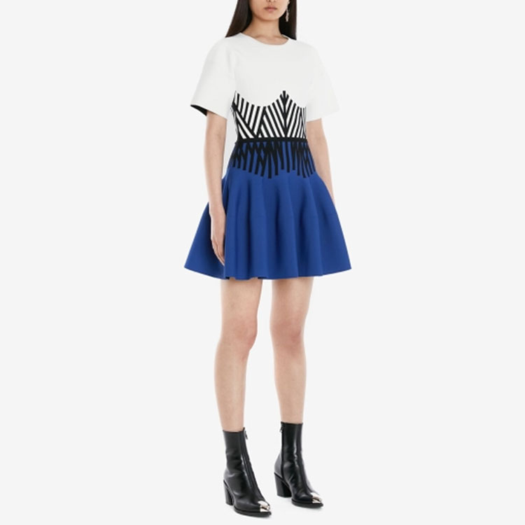 Purchase Alexander McQueen FW22 Biru Slim-Fit Waist Spliced Gaun Lengan Pendek 710198-Q1A22-9096