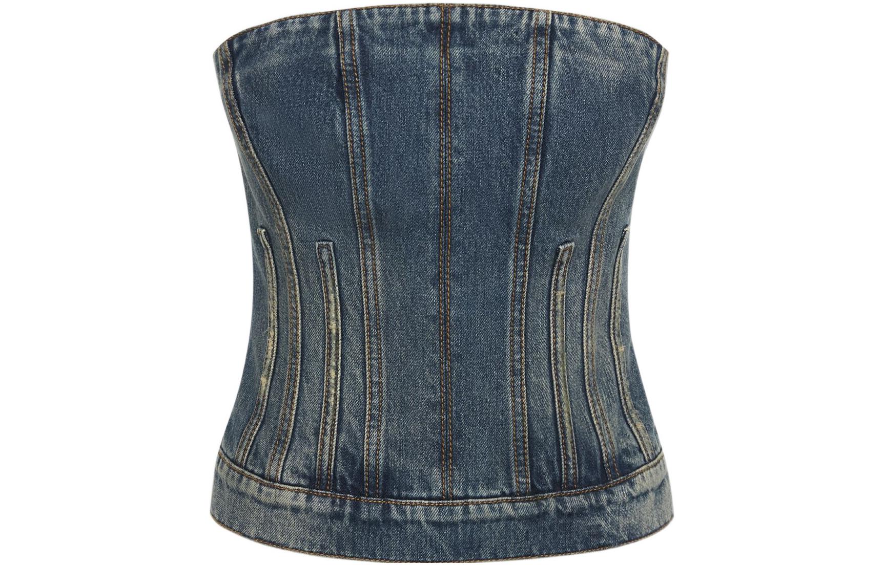 Alexander McQueen FW22 Denim Corset Top with Stitch Detailing in Blue. 732924-QMACC-4251