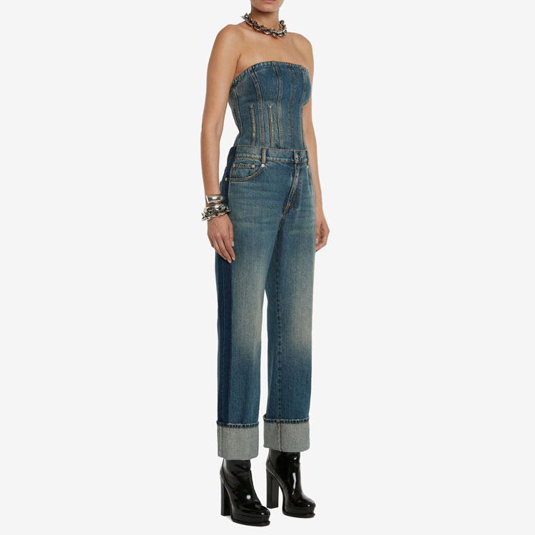 Purchase Alexander McQueen FW22 藍色縫線細節牛仔束胸上衣 732924-QMACC-4251