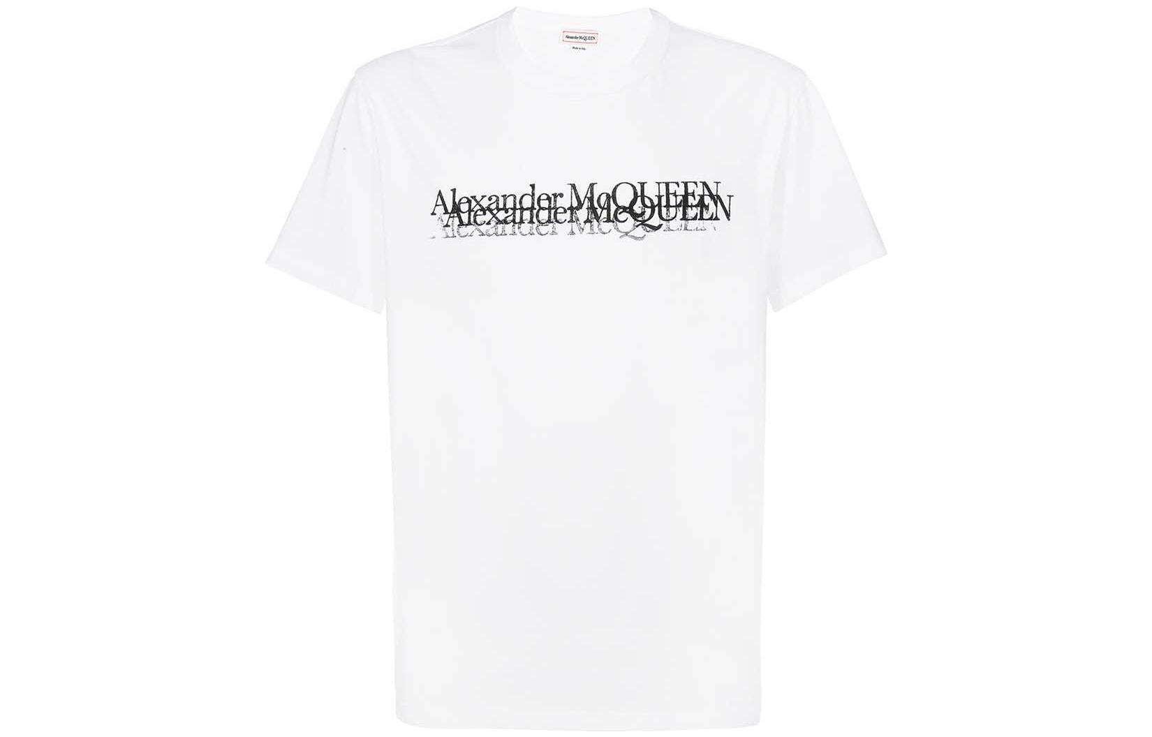 Alexander McQueen FW22 Distorted Letter Print White Casual T-Shirt . 727277-QUZ17-0900