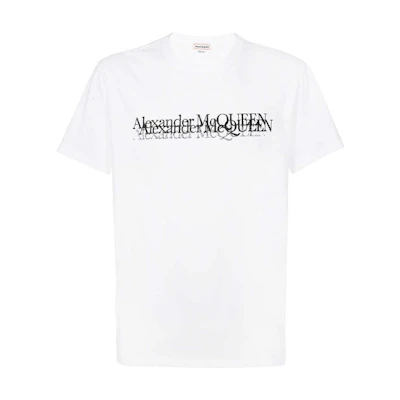 Alexander McQueen FW22 Distorted Letter Print White Casual T-Shirt . 727277-QUZ17-0900