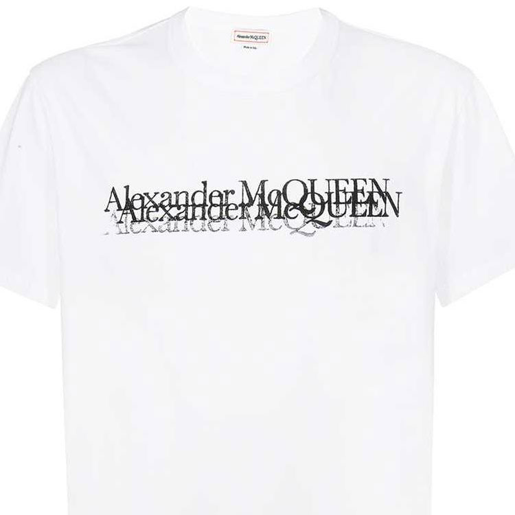 Purchase 亚历山大·麦昆 FW22 扭曲字母印花白色休闲T恤 727277-QUZ17-0900