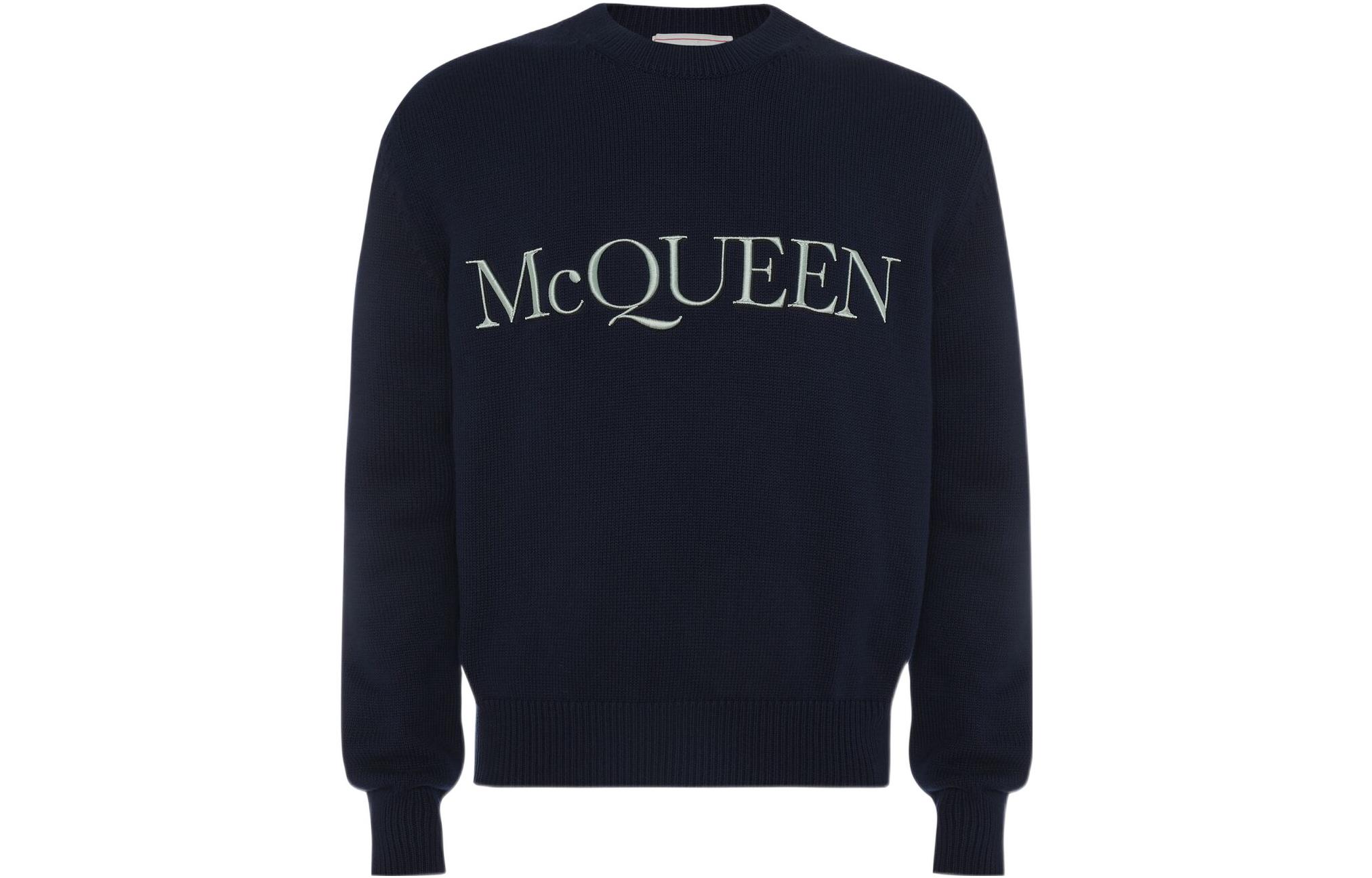 Alexander McQueen FW22 Embroidered Crewneck Sweatshirt Navy Blue 651184Q1XAY4064