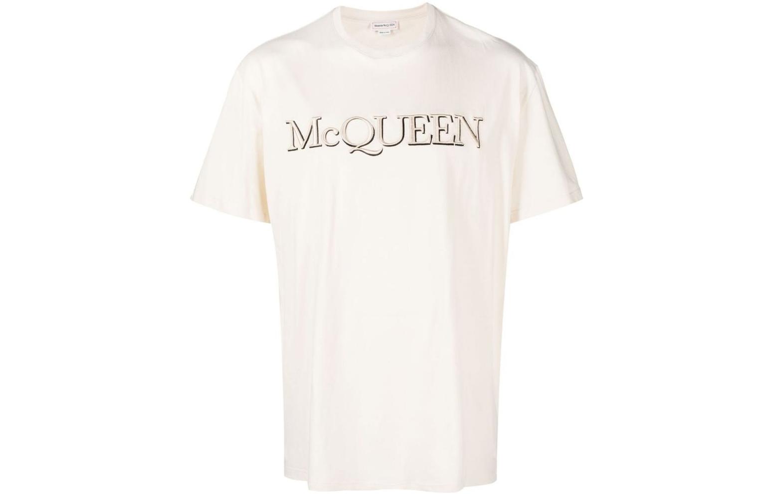 Alexander McQueen FW22 Embroidered Logo Crewneck T-Shirt Beige 649876-QUZ56-0906
