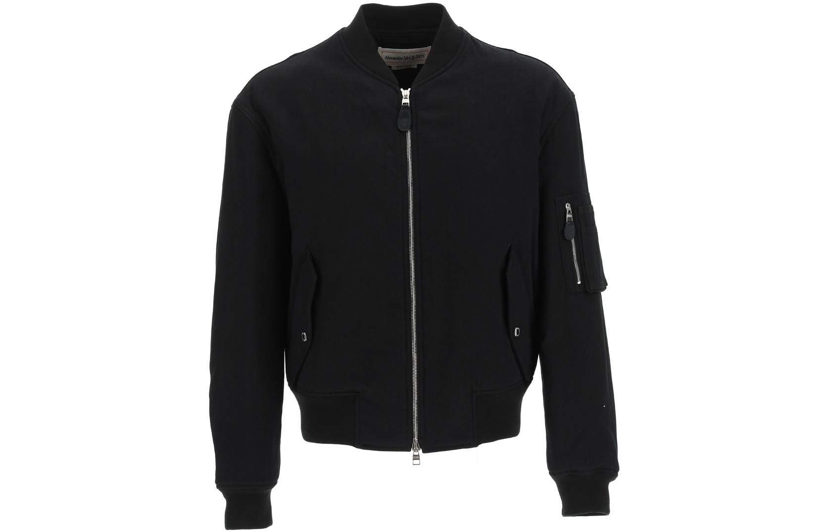 Alexander McQueen FW22 Embroidered Logo Zip Bomber Jacket Black () 677833-QTY45-1000