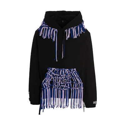 Alexander McQueen FW22 Fringed Detail Pullover Hoodie Black () 702735RTT481000