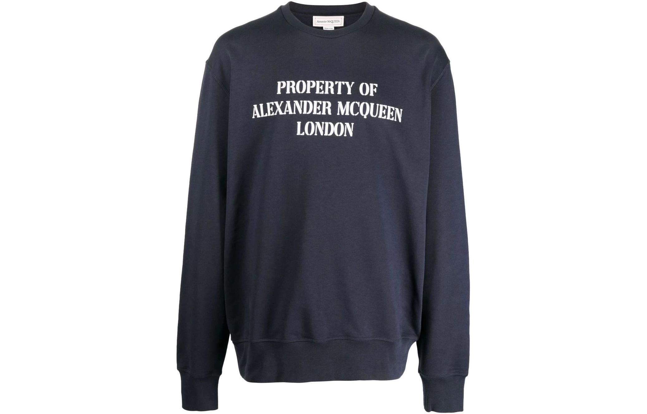 Alexander McQueen FW22 Front Logo Print Cotton Sweatshirt Navy Blue 711087QTZ430903
