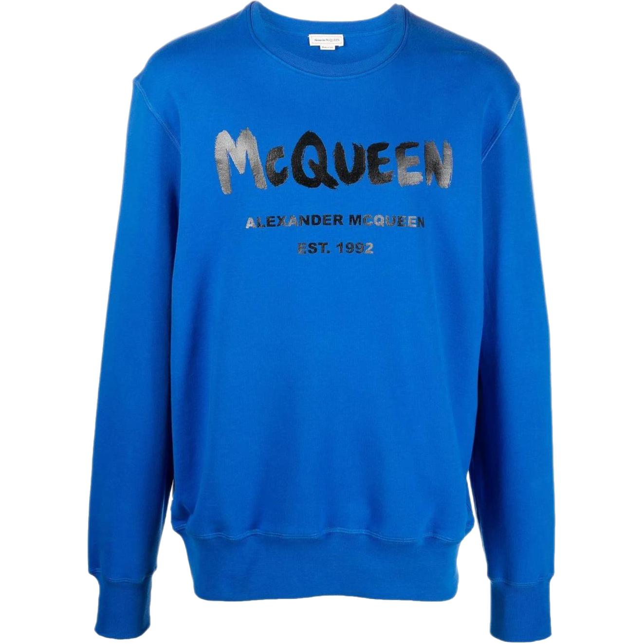Alexander McQueen FW22 Graffiti Logo Print Sweatshirt Blue Mens 688713-QTZ81-0923