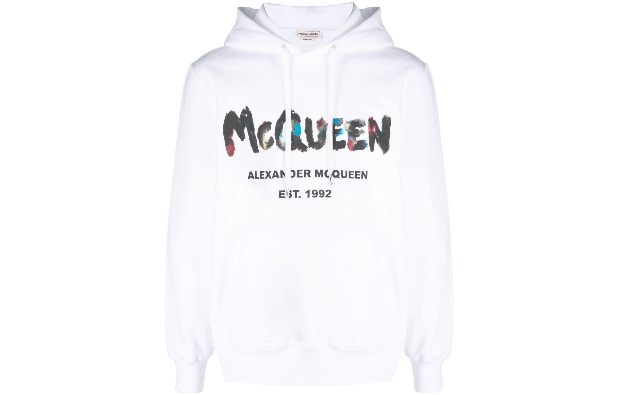 Buy Alexander McQueen FW22 Graffiti Logo Print White Pullover Hoodie for Men 727687-QUZ36-0900