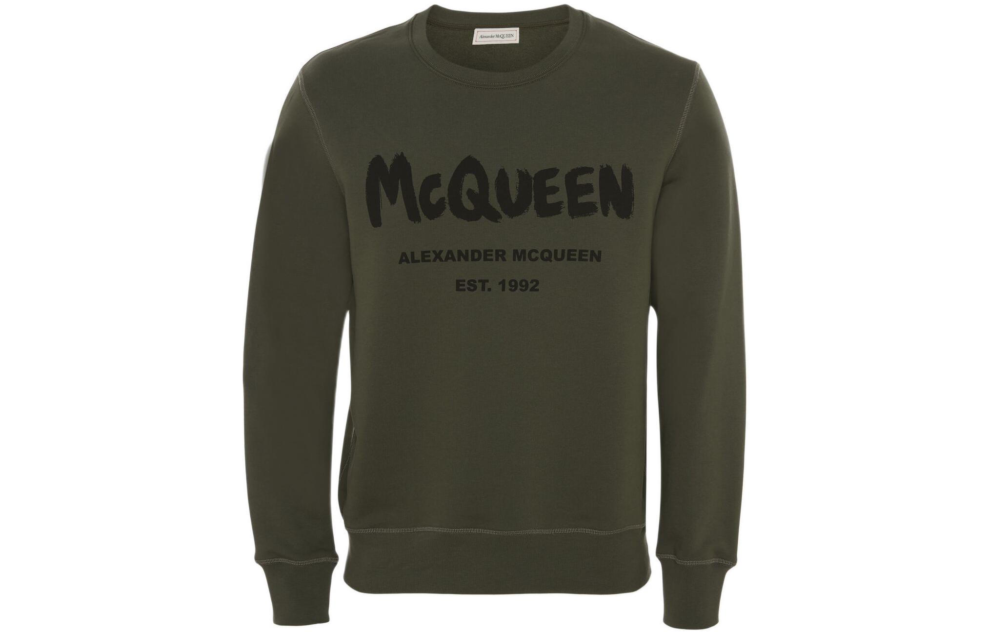 Alexander McQueen FW22 Green Letter Print Crewneck Sweatshirt Men 662578-QSZ71-0904