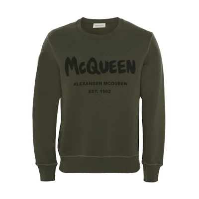 Alexander McQueen FW22 Green Letter Print Crewneck Sweatshirt Men 662578-QSZ71-0904