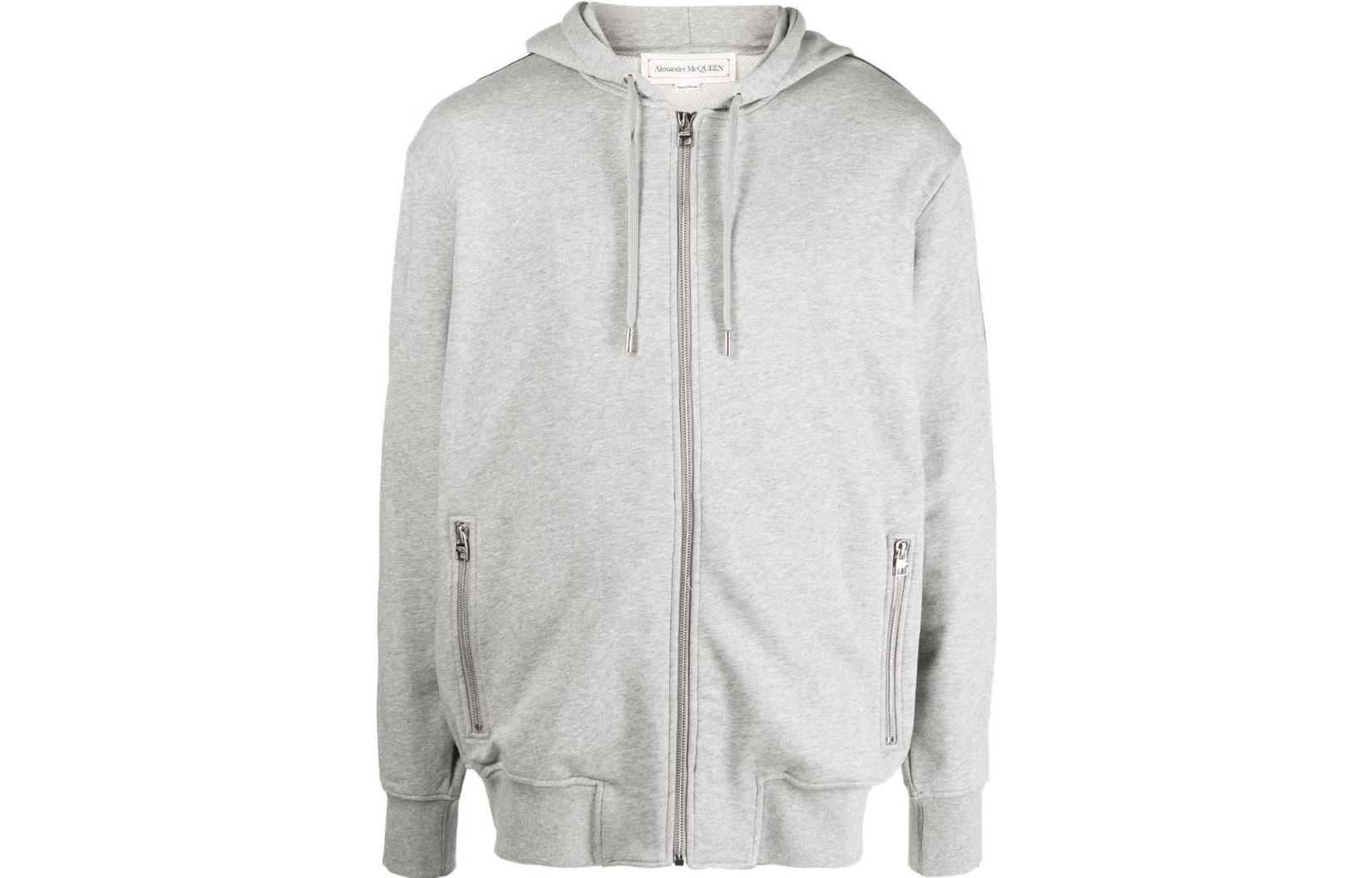Alexander McQueen FW22 Grey Logo Tape Zip-Up Sweatshirt for Men 654794-QTX75-0912