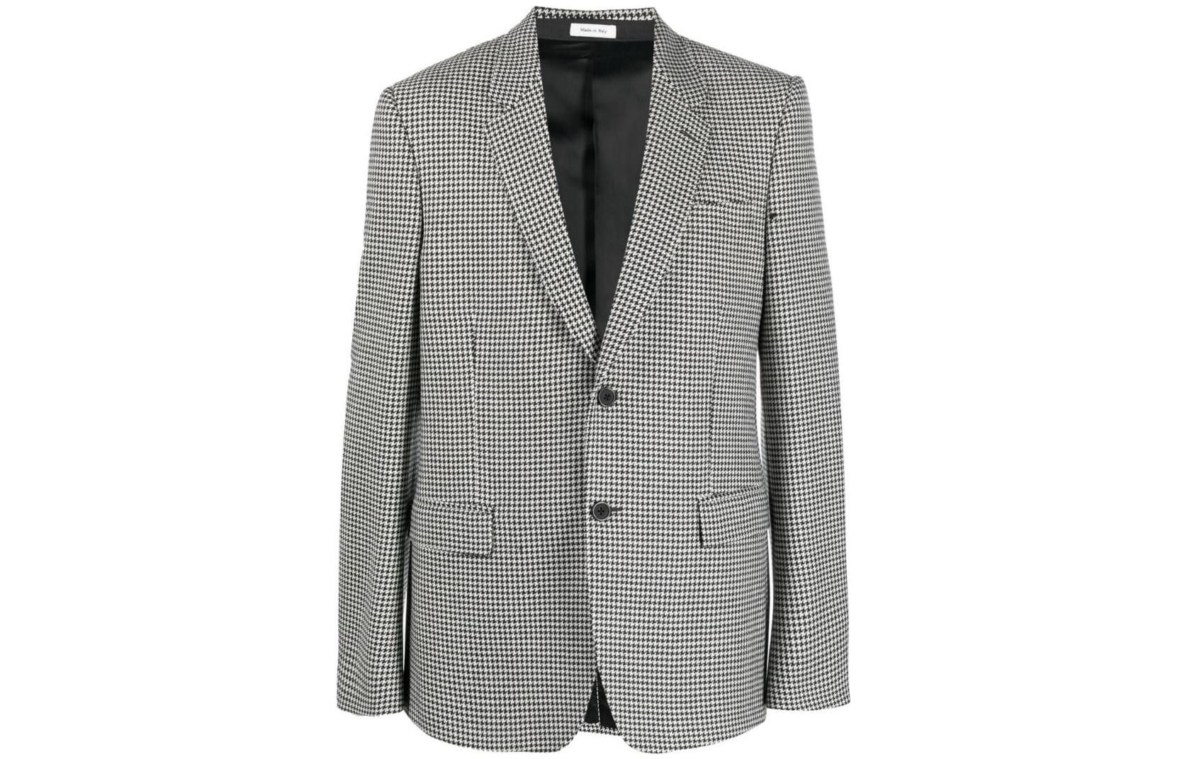 Alexander McQueen FW22 Houndstooth Peak Lapel Single-Breasted Blazer Black 626975-QTV61-9080