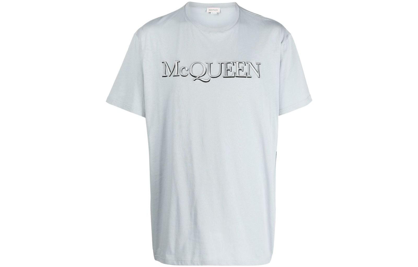 Buy 亚历山大麦昆 FW22 字母刺绣标志灰色男士圆领T恤 649876-QUZ56-0912