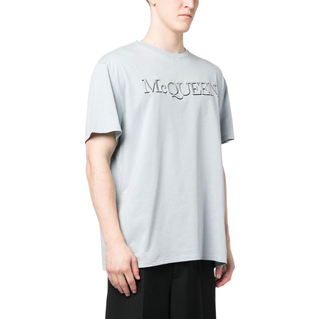 Purchase 亚历山大麦昆 FW22 字母刺绣标志灰色男士圆领T恤 649876-QUZ56-0912