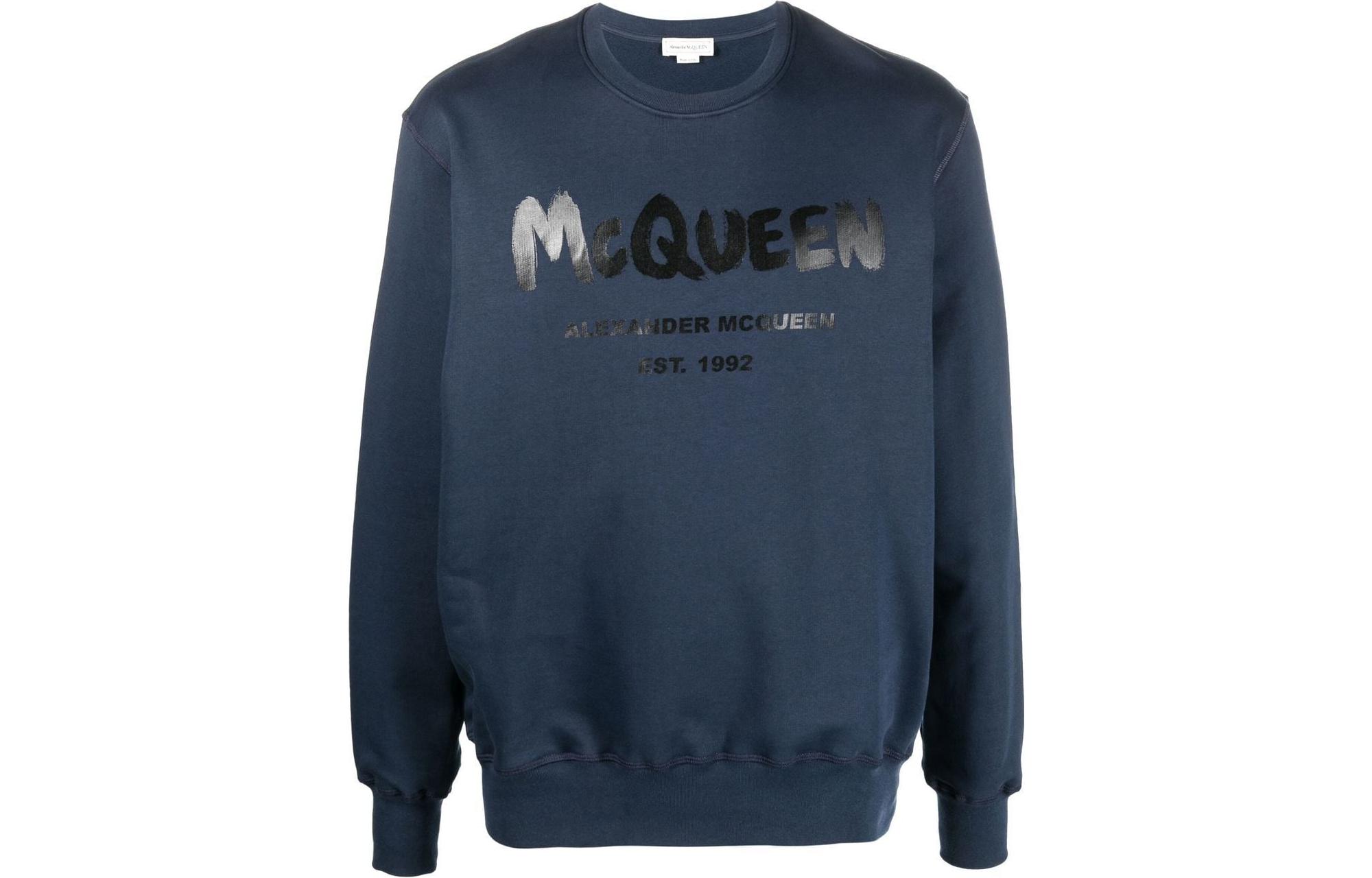 Alexander McQueen FW22 Letter Logo Print Crewneck Sweatshirt Blue 688713-QTZ8-1903