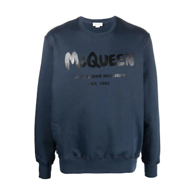 Alexander McQueen FW22 Letter Logo Print Crewneck Sweatshirt Blue 688713-QTZ8-1903