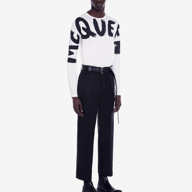 Purchase Alexander McQueen FW22 Letter Logo Print Crewneck Long Sleeve Tee  White. 664426-QTZ89-0900