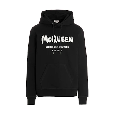 Alexander McQueen FW22 Letter Print Black Hoodie Sweatshirt. 688715-QTZ81-0901