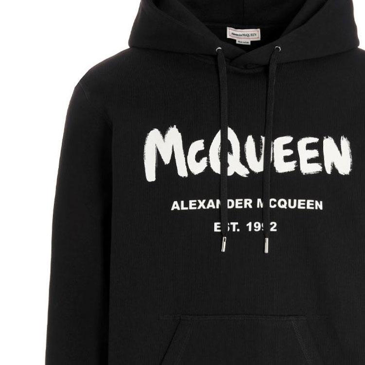 Purchase Alexander McQueen FW22 Hoodie Hitam Cetak Huruf Sweatshirt. 688715-QTZ81-0901