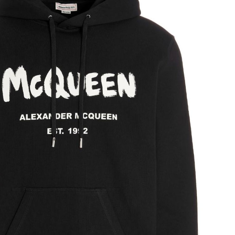 Details for Alexander McQueen FW22 Hoodie Hitam Cetak Huruf Sweatshirt. 688715-QTZ81-0901