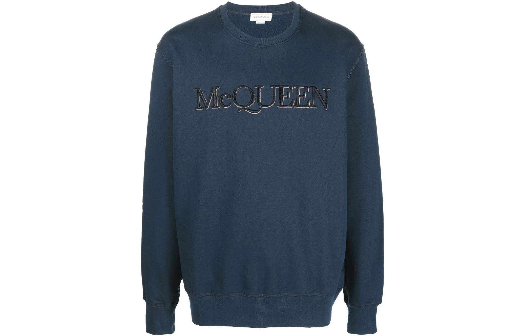 Alexander McQueen FW22 Logo Embroidered Navy Blue Pullover Sweatshirt for Men 688719-QTX96-4150