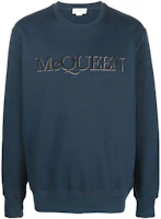 Alexander McQueen FW22 Logo Embroidered Navy Blue Pullover Sweatshirt for Men 688719-QTX96-4150 Alexander McQueen FW22 Logo Embroidered Navy Blue Pullover Sweatshirt for Men 688719-QTX96-4150