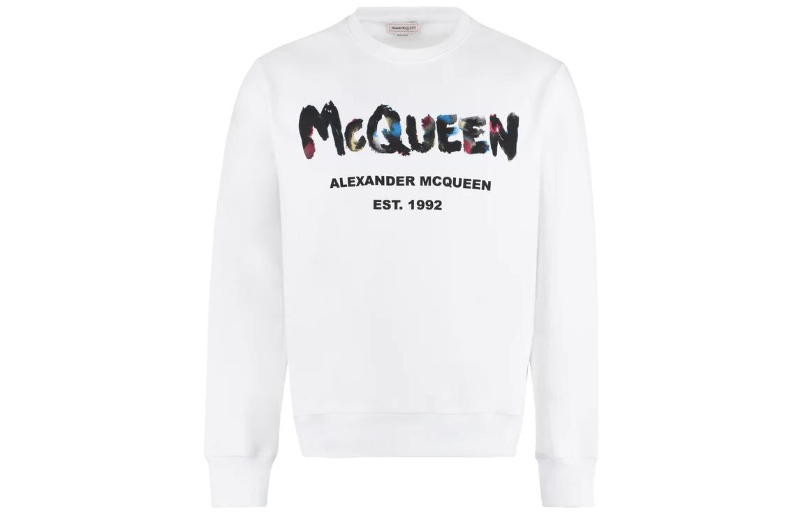 Alexander McQueen FW22 Logo Print Crewneck Pullover Sweatshirt White () 730898-QUZ36-0900