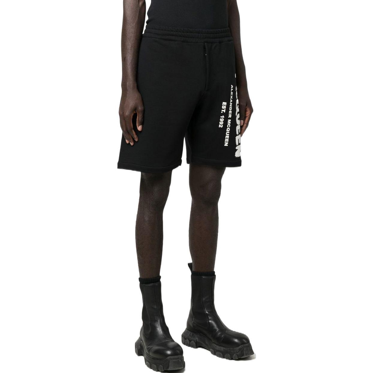 Shop Alexander McQueen FW22 Logo Print Elastic Waist Knit Casual Shorts Men 688717-QTZ81-0901